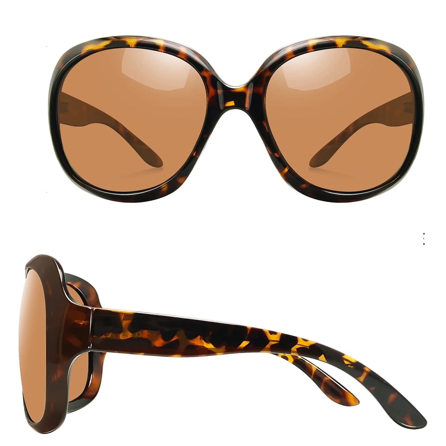 Oversized Polarized Women Sunglasses, Ladies Vintage Big Frame Sun Glasses Shades (Leopard Brown)